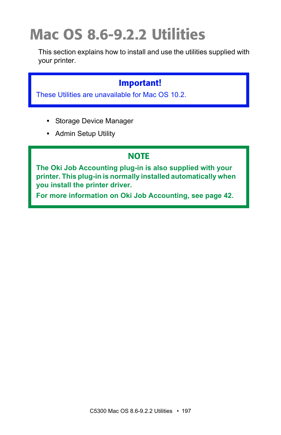 Mac os 8.6-9.2.2 utilities | Oki C 5300n User Manual | Page 197 / 211