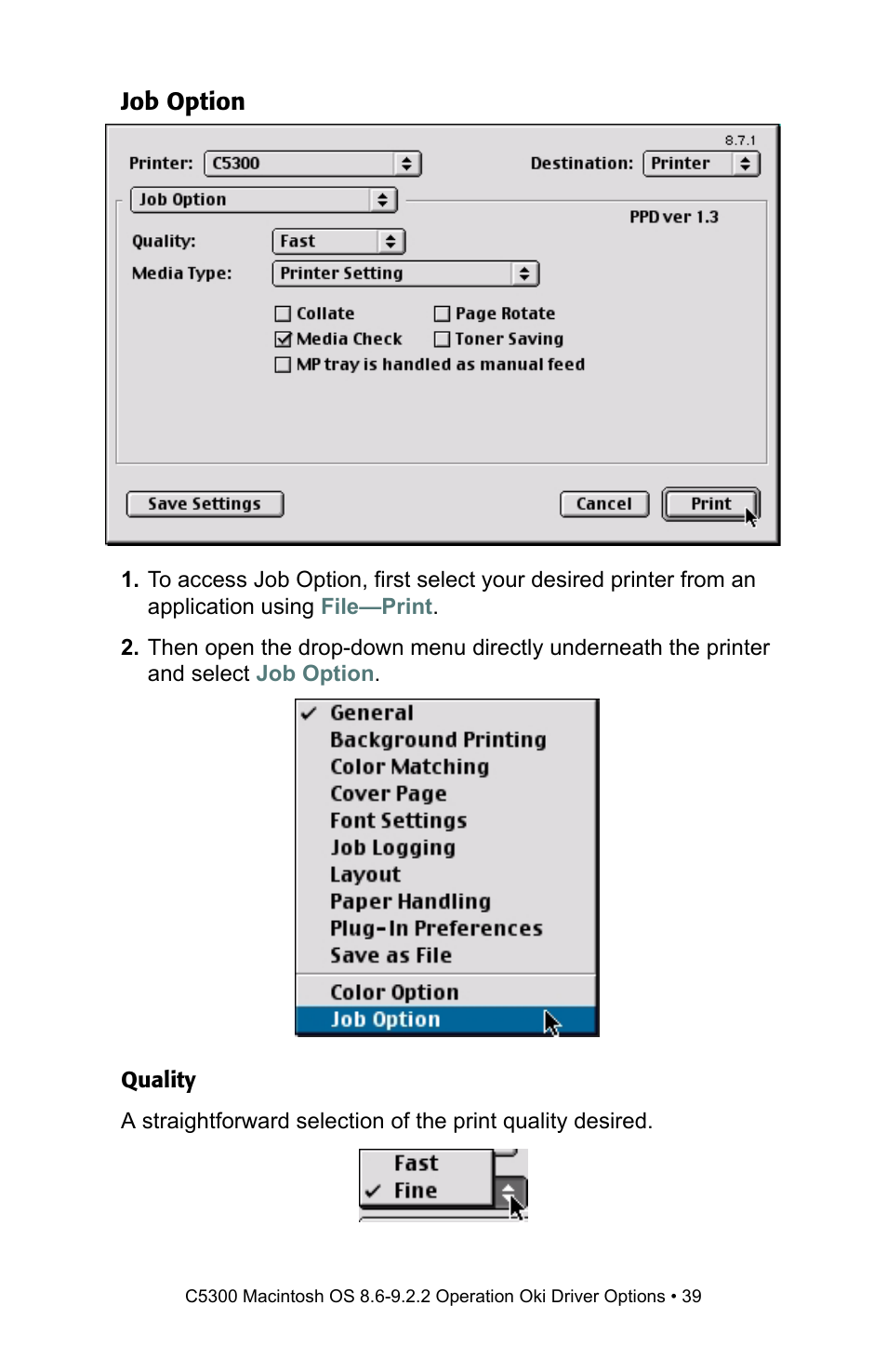 Job option | Oki C 5300n User Manual | Page 39 / 211