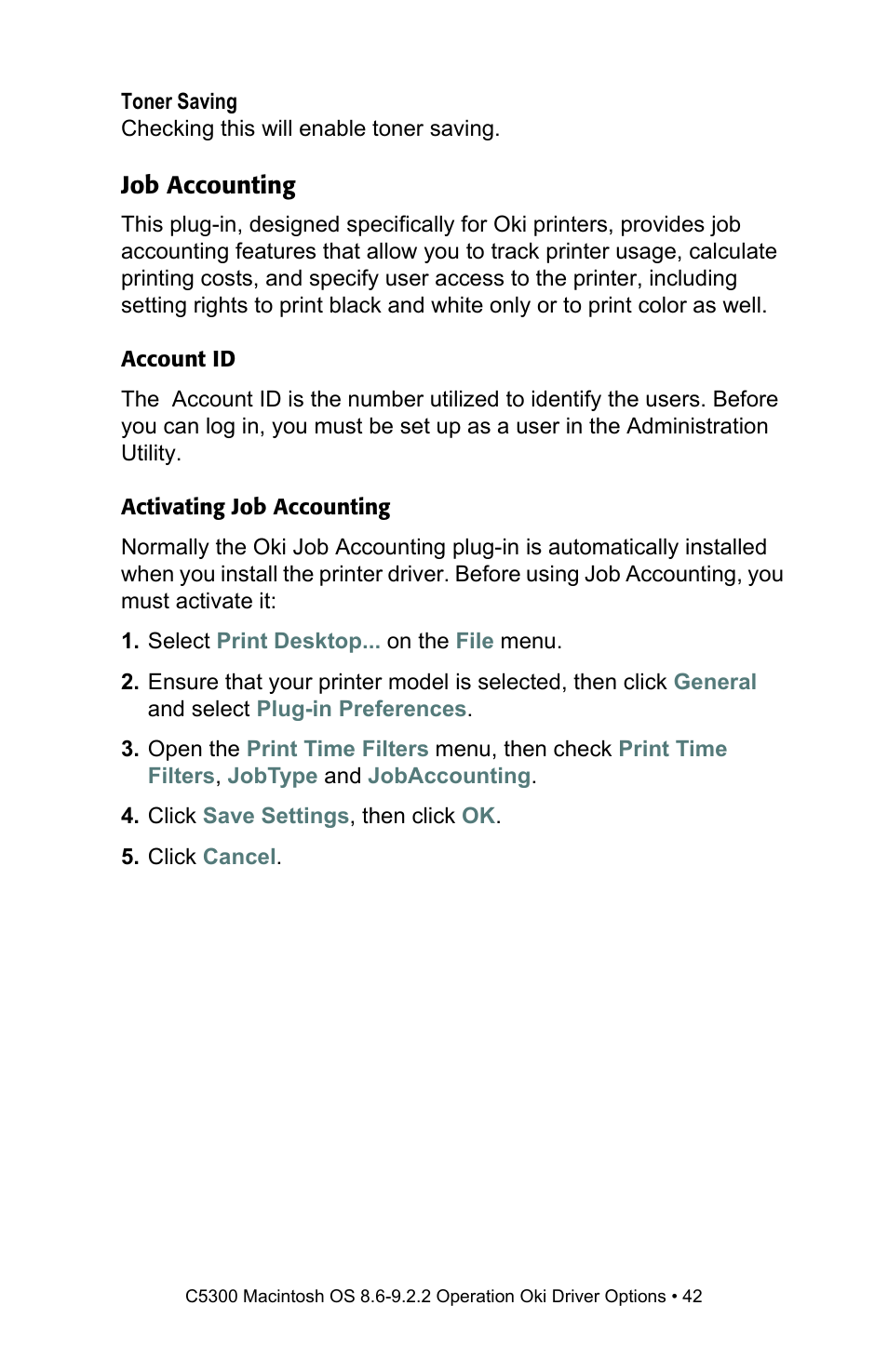Job accounting | Oki C 5300n User Manual | Page 42 / 211