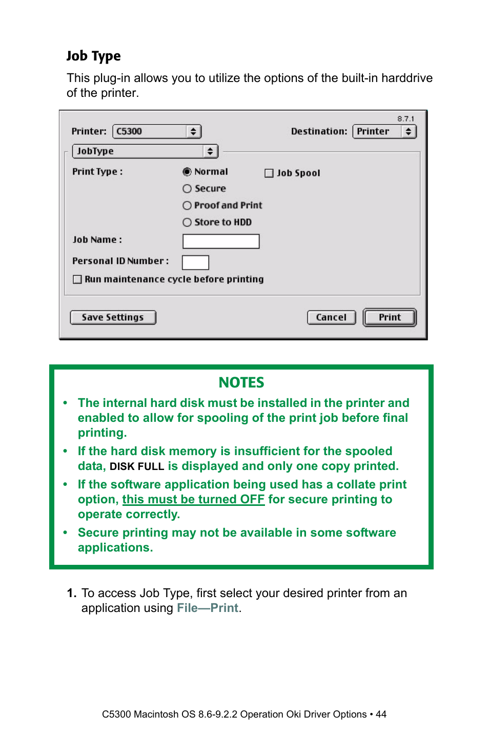 Job type | Oki C 5300n User Manual | Page 44 / 211