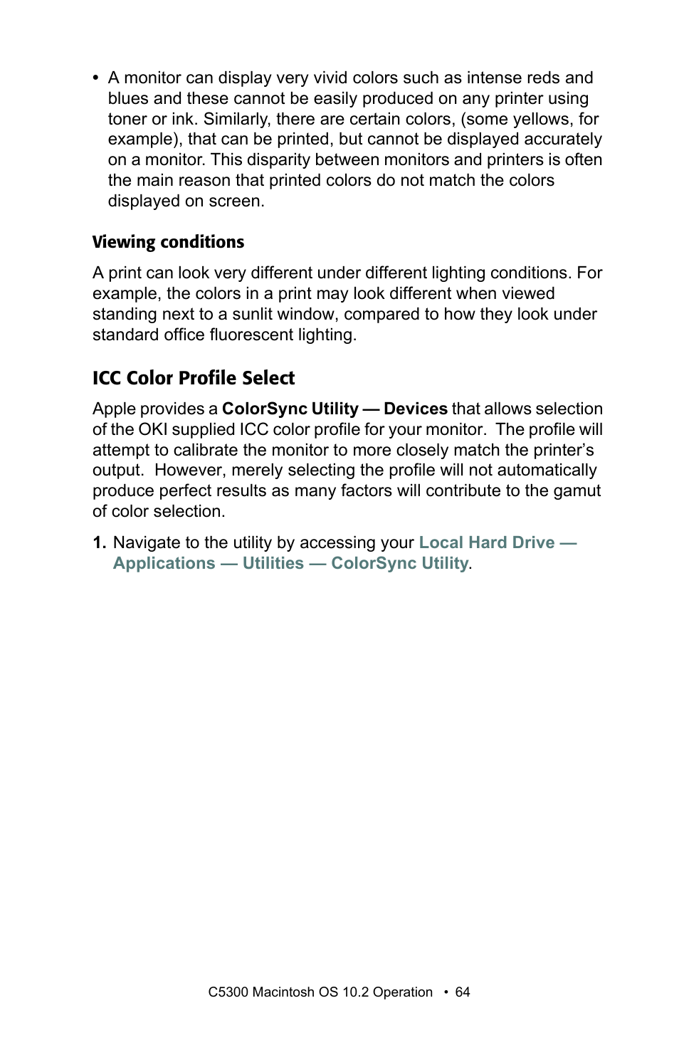 Icc color profile select | Oki C 5300n User Manual | Page 64 / 211
