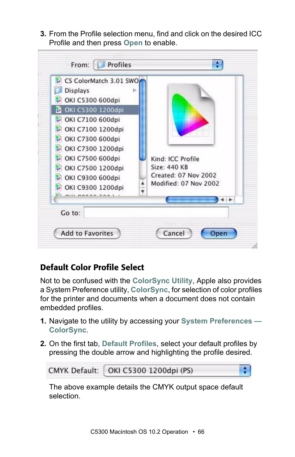 Default color profile select | Oki C 5300n User Manual | Page 66 / 211