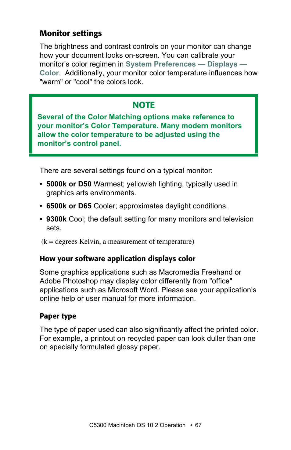 Monitor settings | Oki C 5300n User Manual | Page 67 / 211