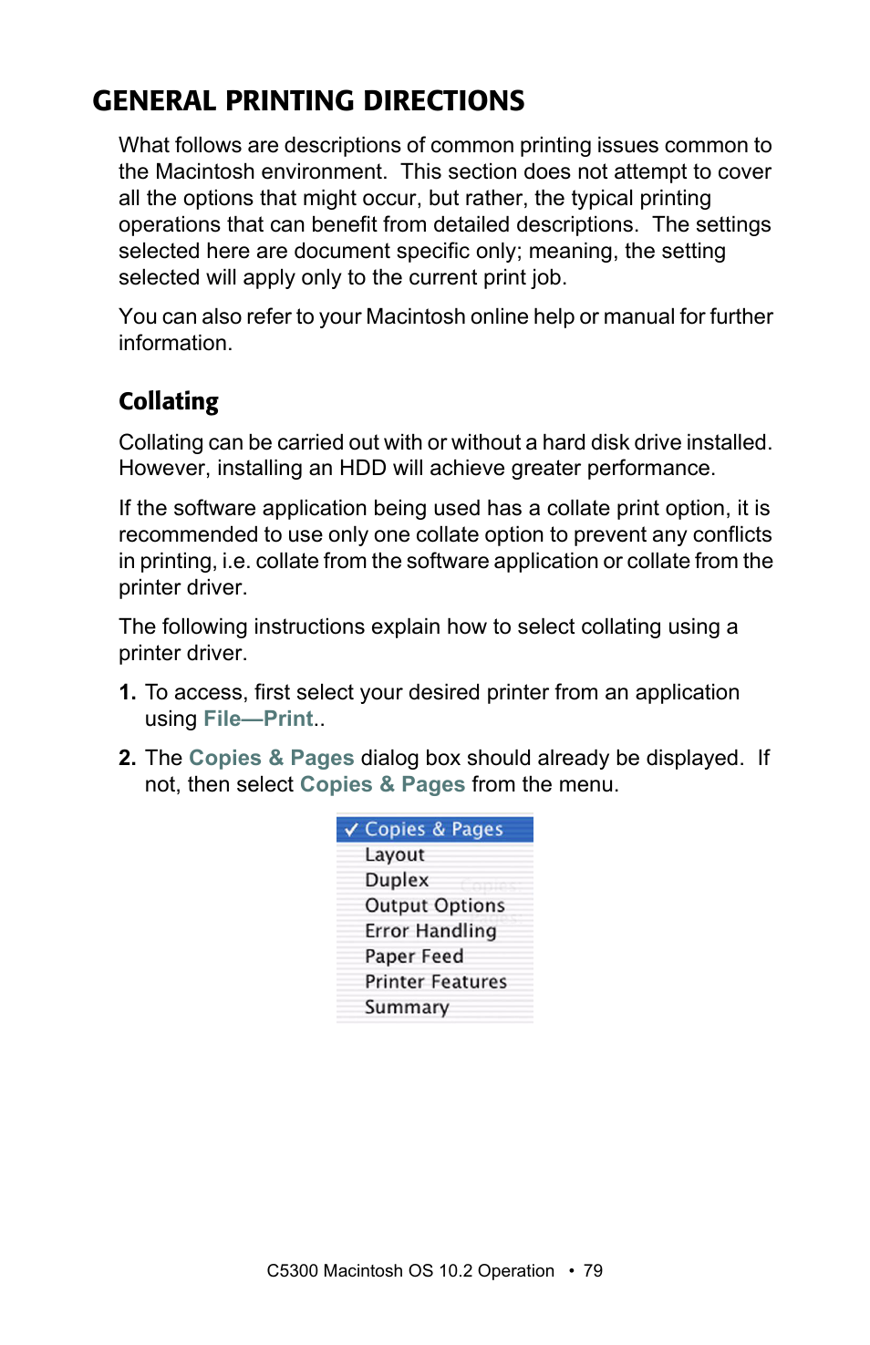 General printing directions, Collating | Oki C 5300n User Manual | Page 79 / 211