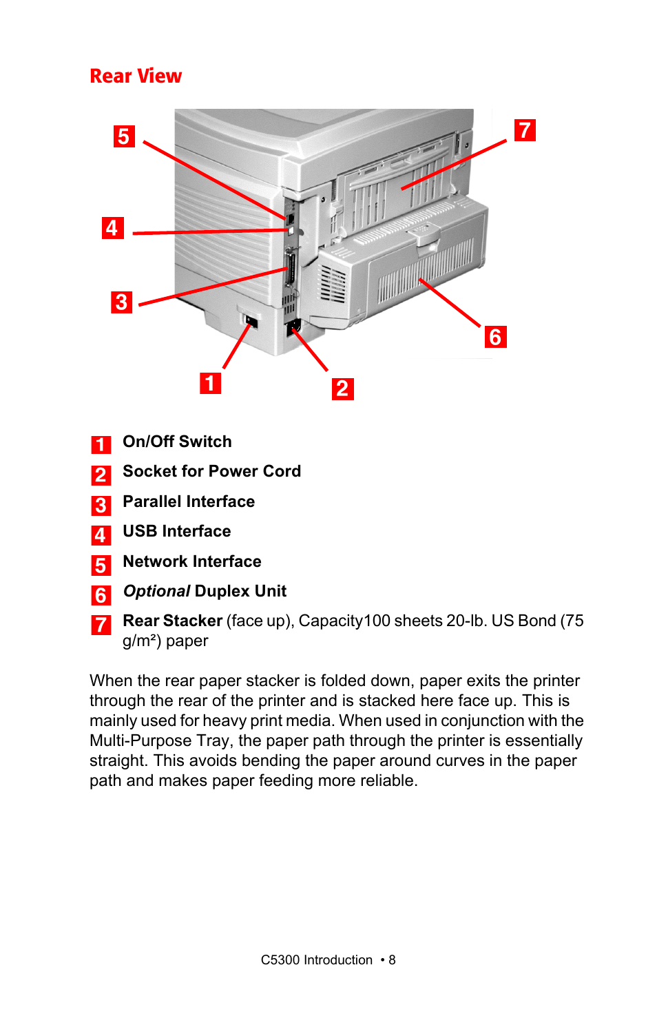 Rear view | Oki C 5300n User Manual | Page 8 / 211