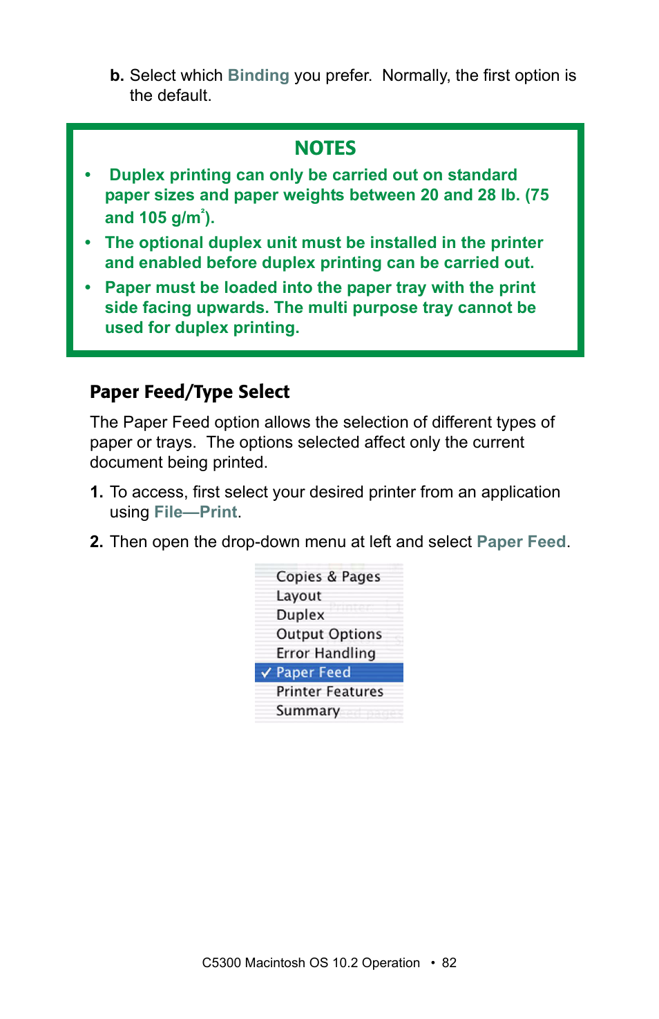 Paper feed/type select | Oki C 5300n User Manual | Page 82 / 211