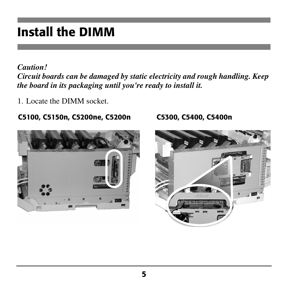 Install the dimm | Oki C5100 User Manual | Page 7 / 20