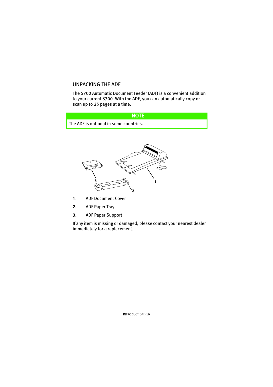 Unpacking the adf | Oki S700 User Manual | Page 10 / 65