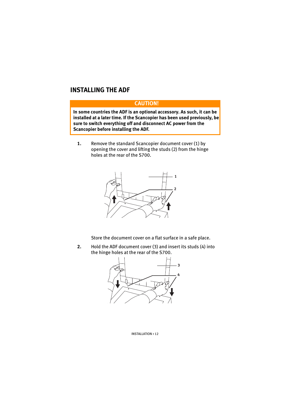Installing the adf, Caution | Oki S700 User Manual | Page 12 / 65