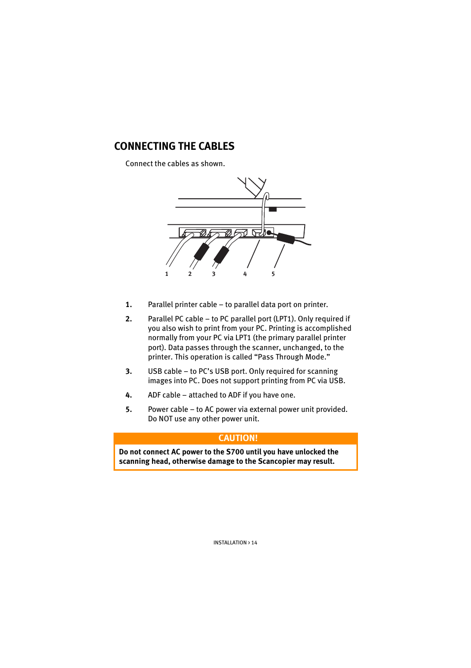 Connecting the cables, Caution | Oki S700 User Manual | Page 14 / 65