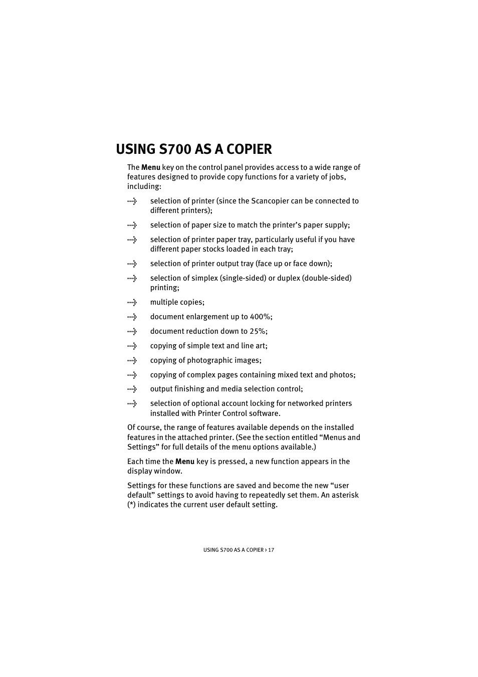 Using s700 as a copier | Oki S700 User Manual | Page 17 / 65