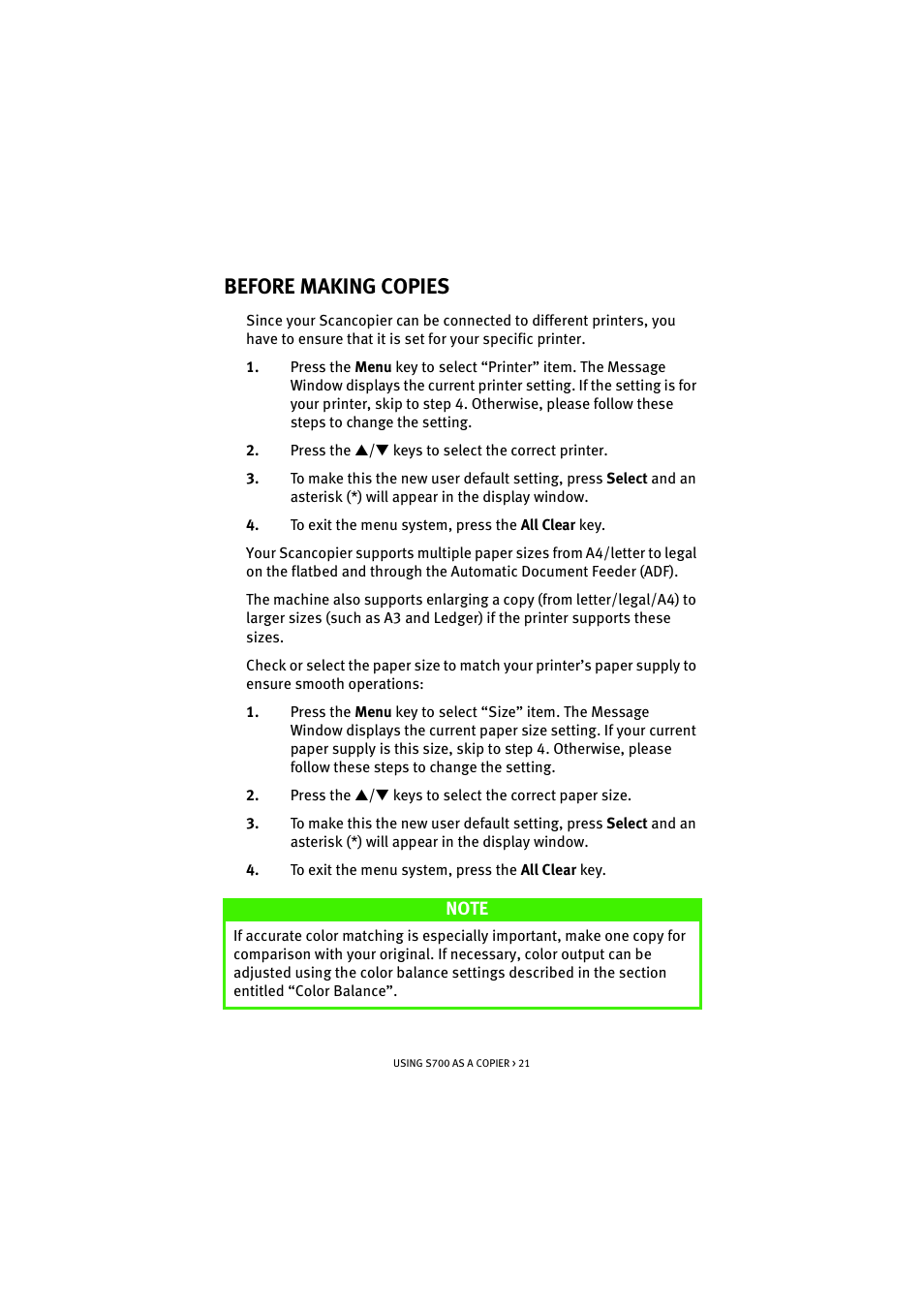 Before making copies | Oki S700 User Manual | Page 21 / 65