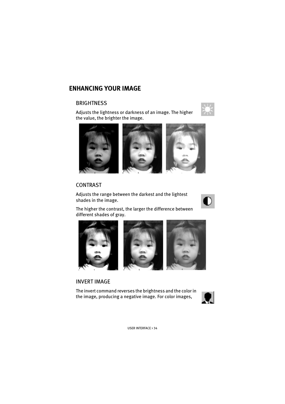 Enhancing your image, Brightness, Contrast | Invert image, Brightness contrast invert image | Oki S700 User Manual | Page 34 / 65