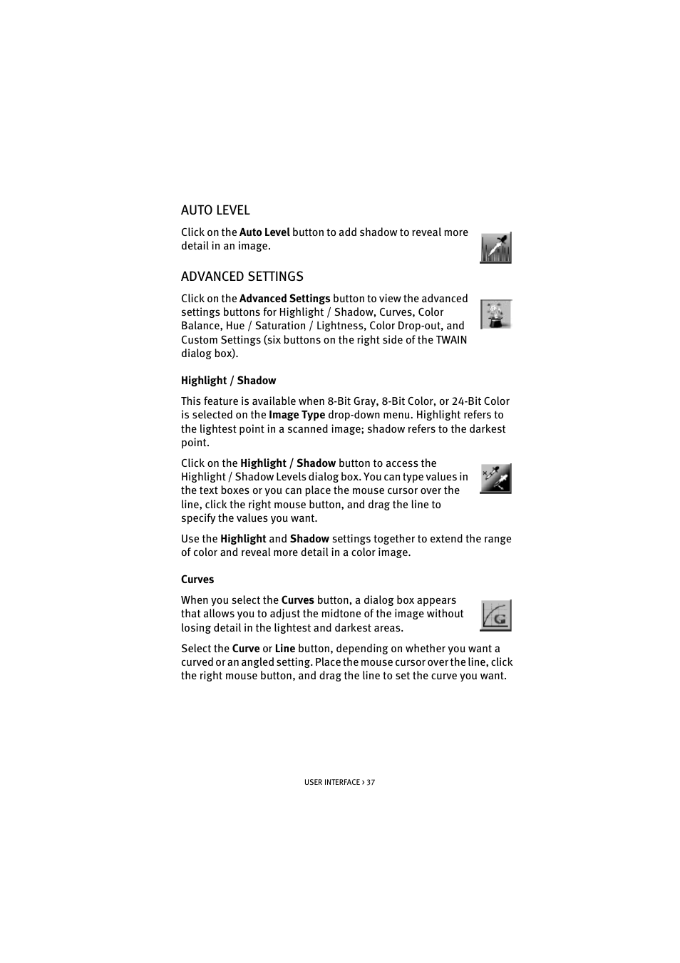 Auto level, Advanced settings, Auto level advanced settings | Oki S700 User Manual | Page 37 / 65