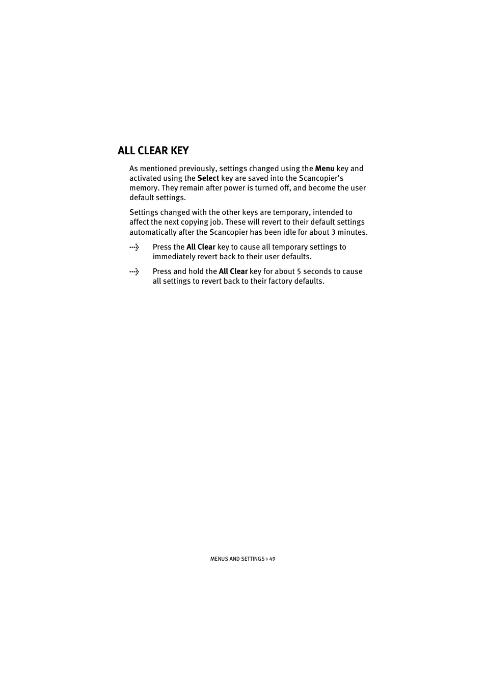 All clear key | Oki S700 User Manual | Page 49 / 65