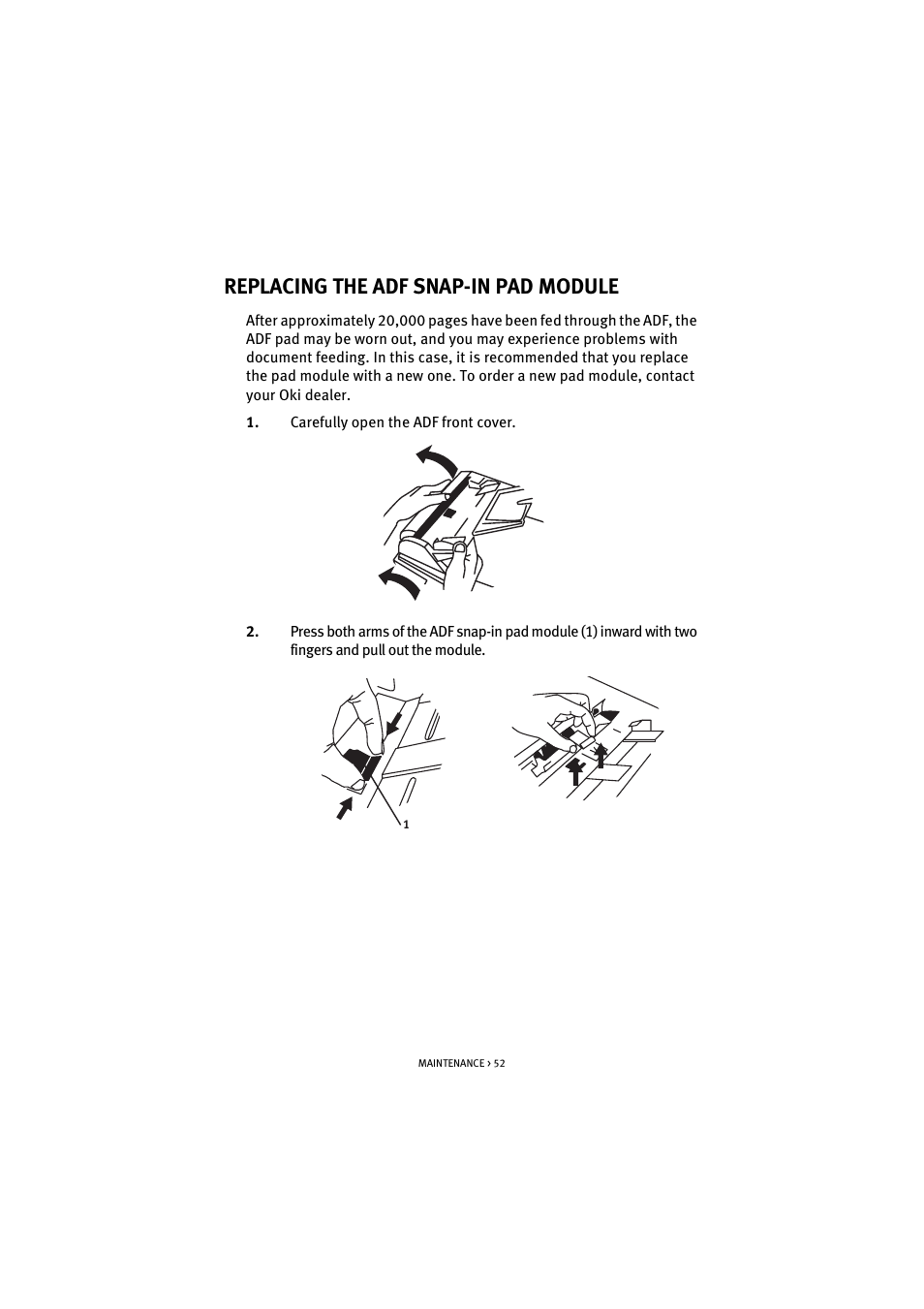 Replacing the adf snap-in pad module | Oki S700 User Manual | Page 52 / 65