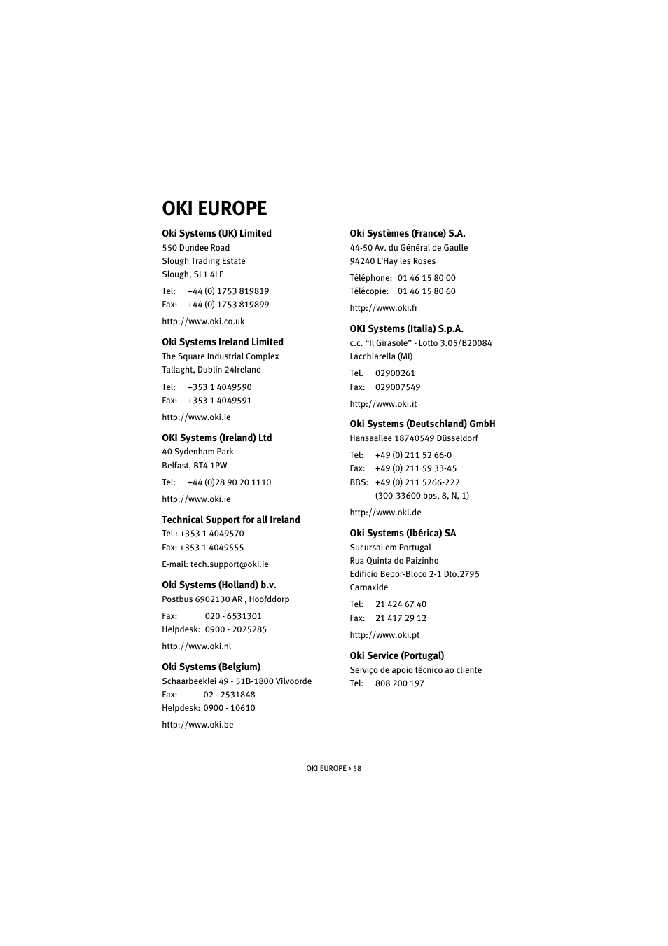 Oki europe | Oki S700 User Manual | Page 58 / 65