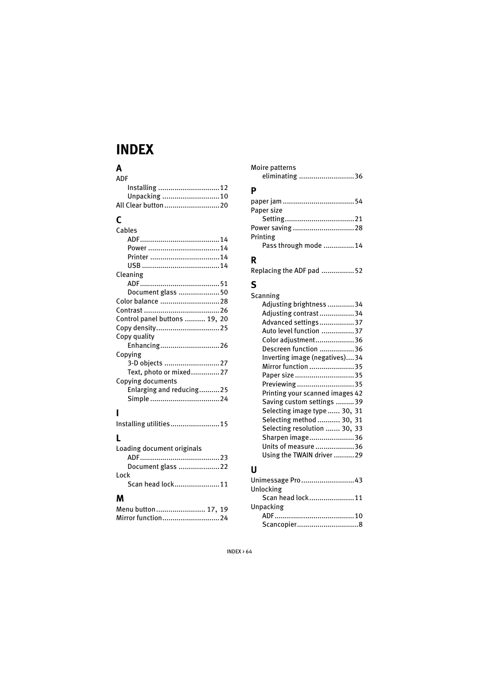 Index | Oki S700 User Manual | Page 64 / 65