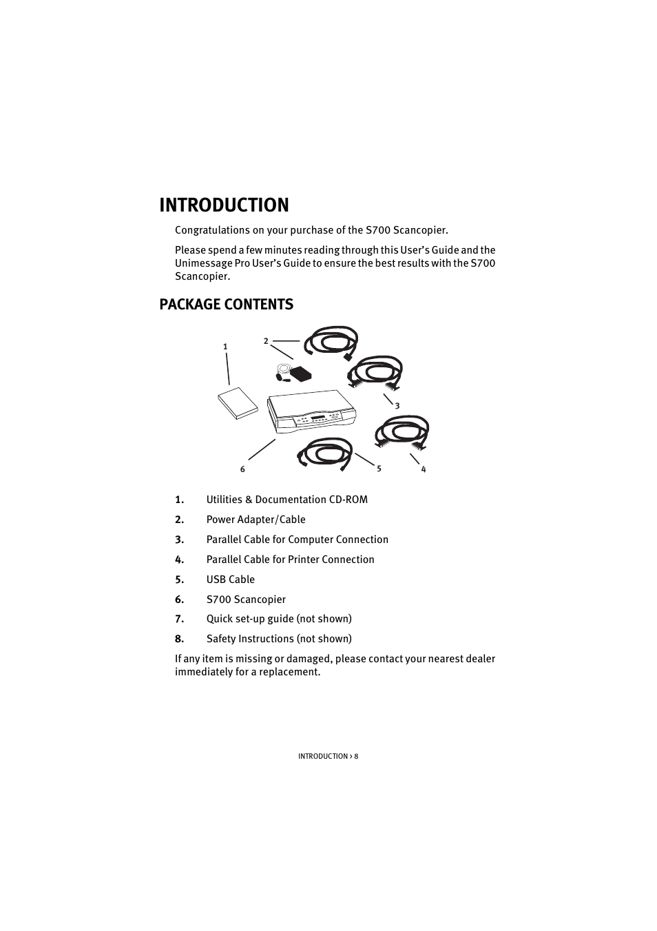 Introduction, Package contents | Oki S700 User Manual | Page 8 / 65
