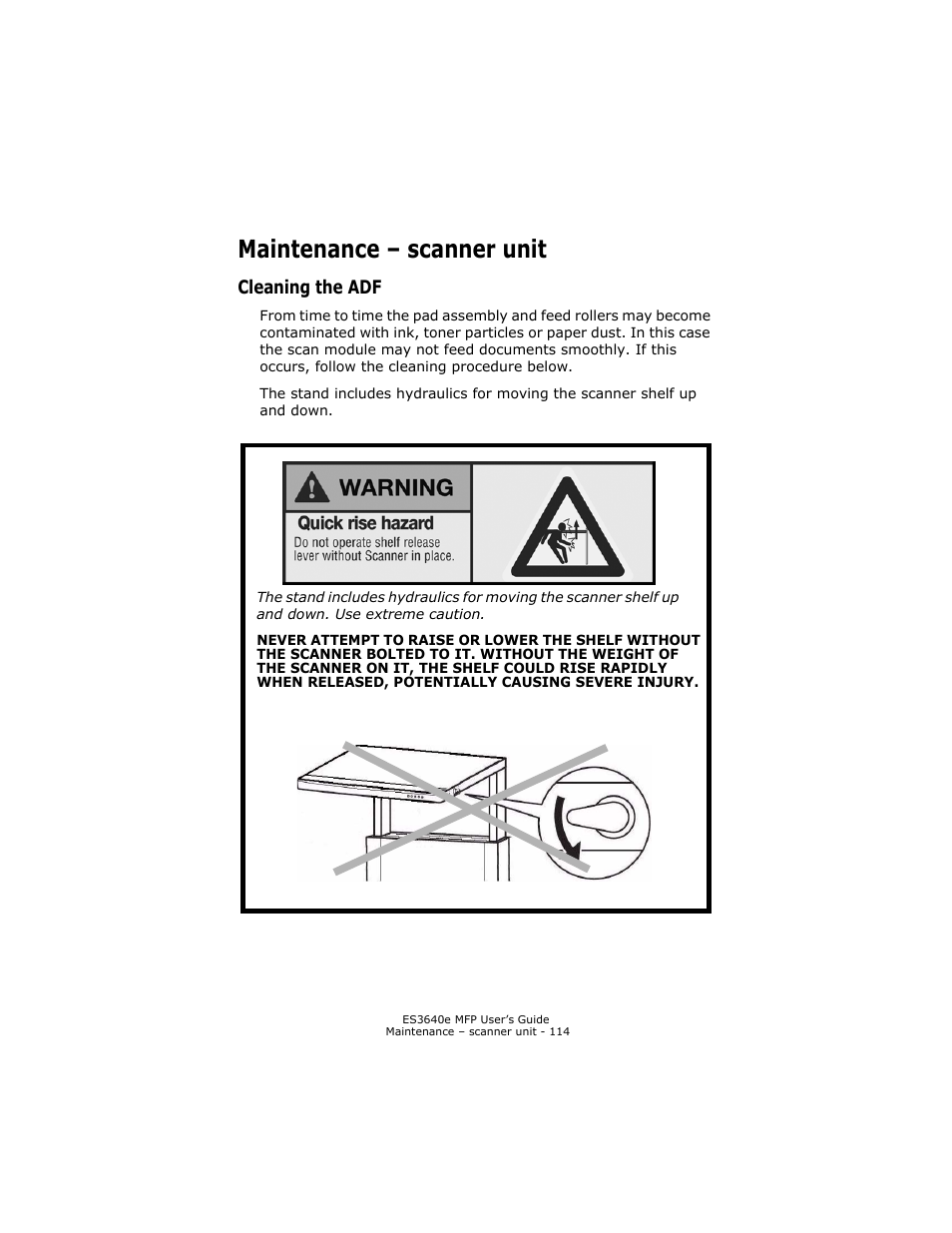 Maintenance - scanner unit, Cleaning the adf, Maintenance – scanner unit | Oki ES 3640e MFP User Manual | Page 114 / 210