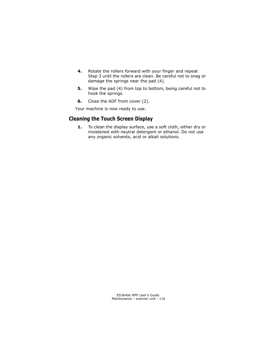 Cleaning the touch screen display | Oki ES 3640e MFP User Manual | Page 116 / 210