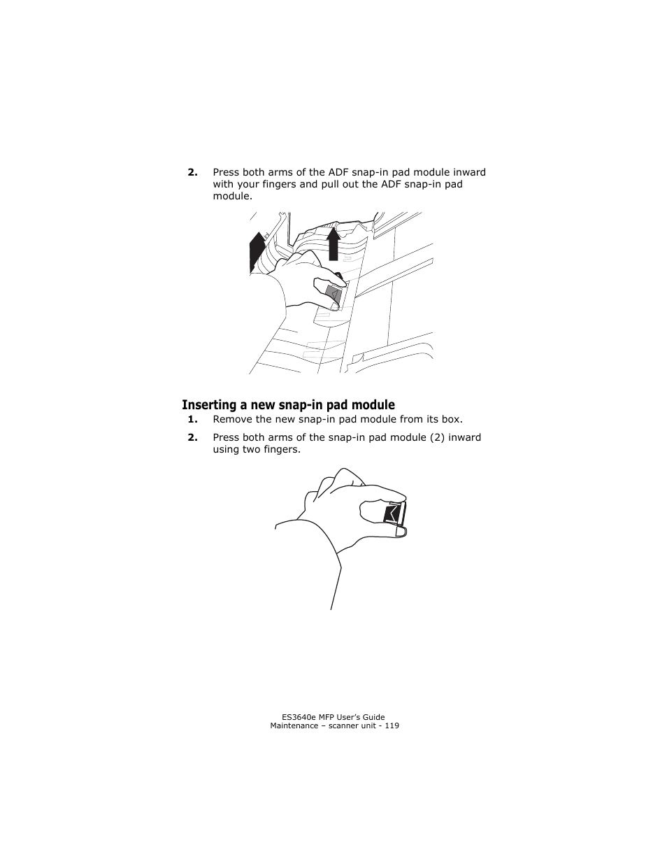 Inserting a new snap-in pad module | Oki ES 3640e MFP User Manual | Page 119 / 210