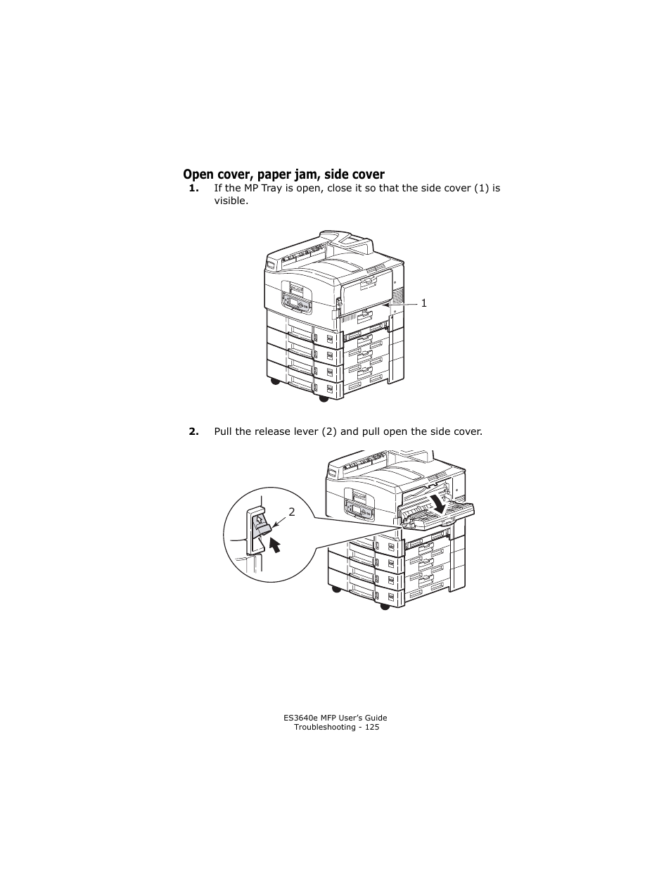 Open cover, paper jam, side cover | Oki ES 3640e MFP User Manual | Page 125 / 210