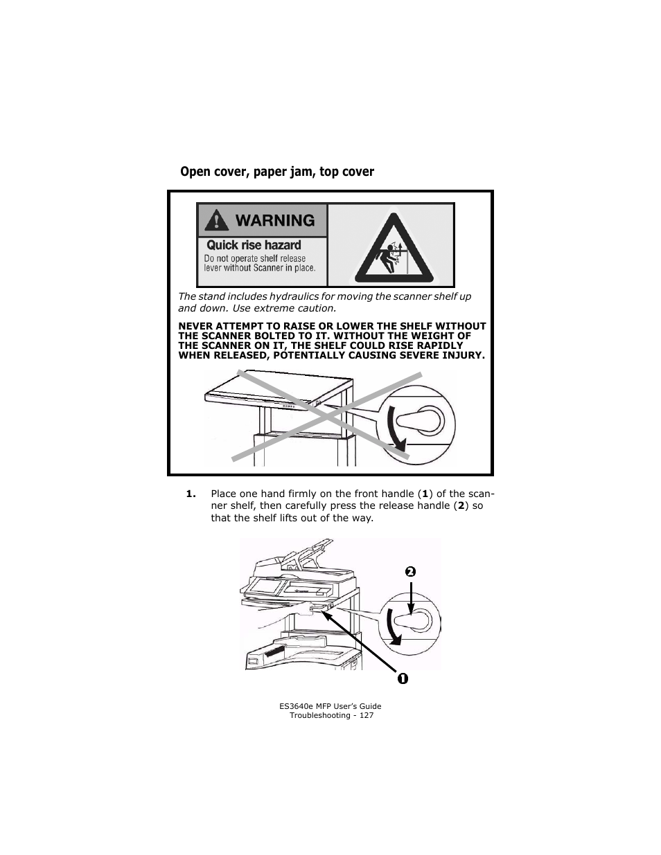 Open cover, paper jam, top cover | Oki ES 3640e MFP User Manual | Page 127 / 210