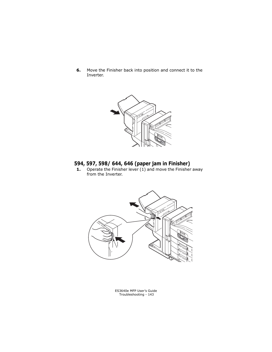 594, 597, 598/ 644, 646 (paper jam in finisher), 594, 597, 598/ 644, 646 (paper jam in finisher)143 | Oki ES 3640e MFP User Manual | Page 143 / 210
