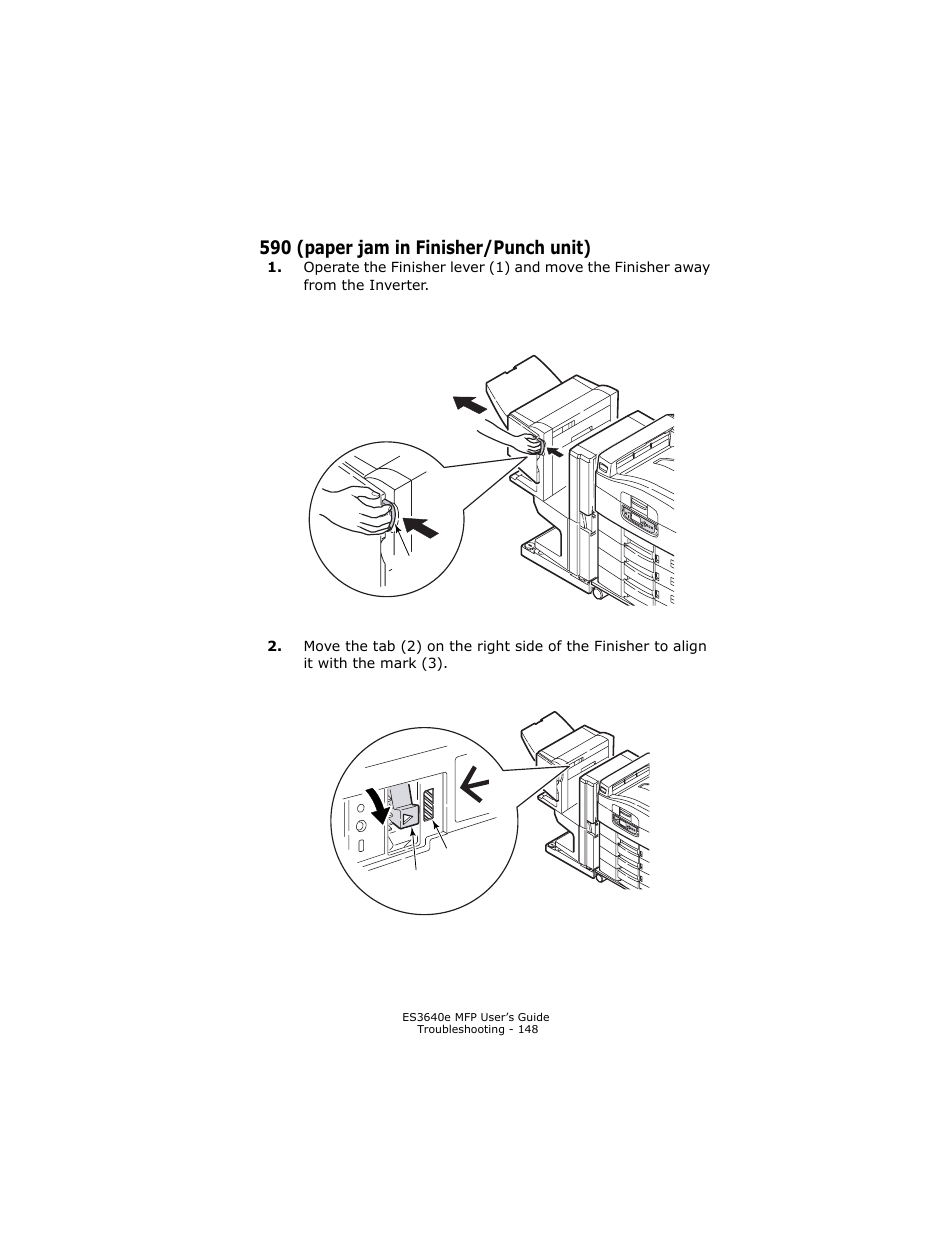 590 (paper jam in finisher/punch unit) | Oki ES 3640e MFP User Manual | Page 148 / 210