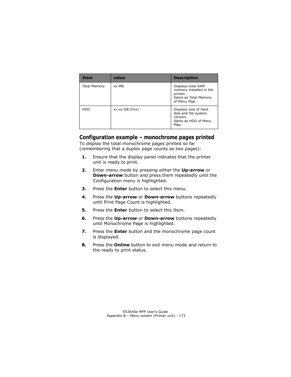 Configuration example – monochrome, Configuration example – monochrome pages printed | Oki ES 3640e MFP User Manual | Page 173 / 210