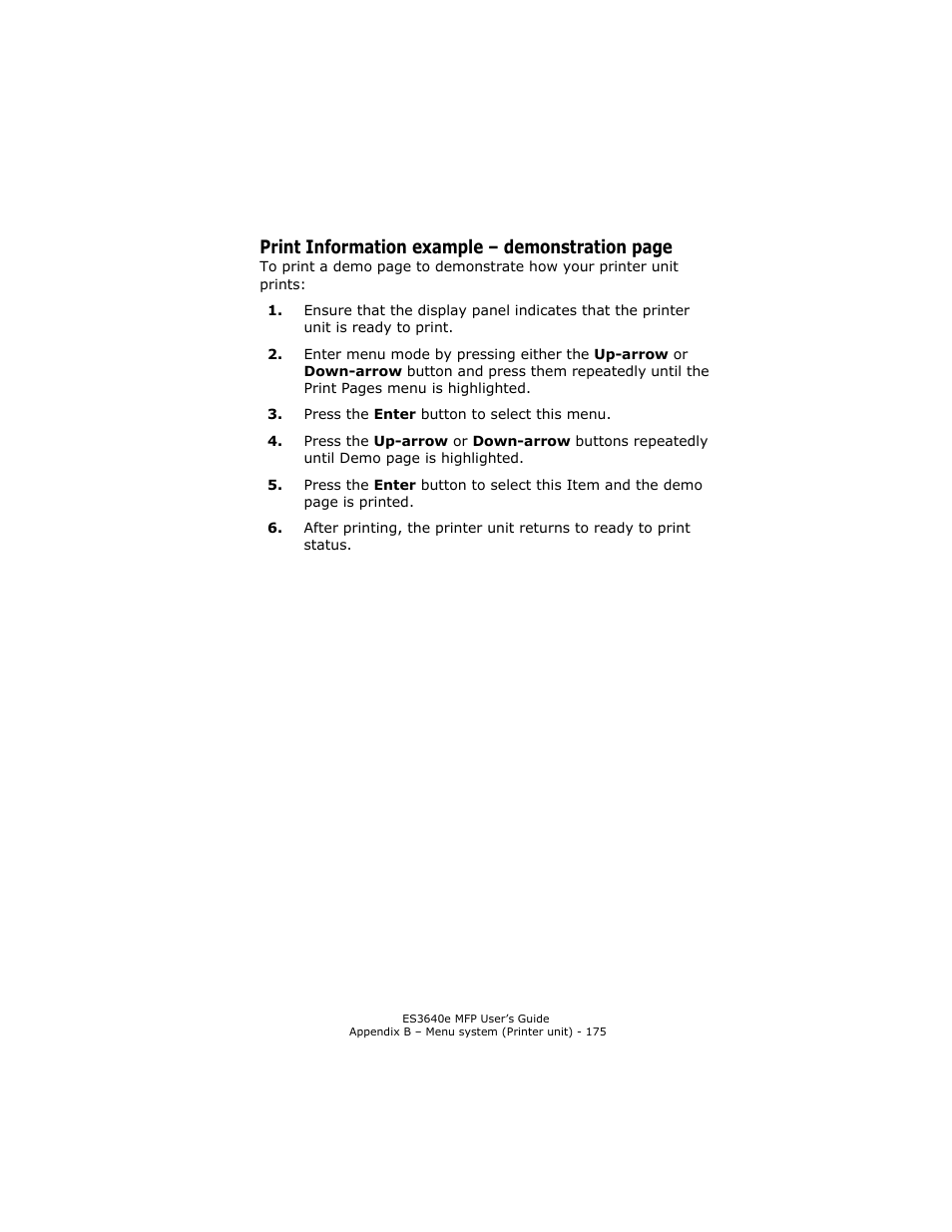 Print information example – demonstration, Print information example – demonstration page | Oki ES 3640e MFP User Manual | Page 175 / 210