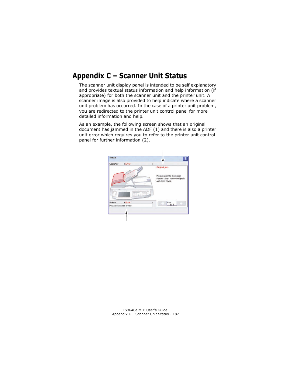 Appendix c - scanner unit status, Appendix c – scanner unit status | Oki ES 3640e MFP User Manual | Page 187 / 210