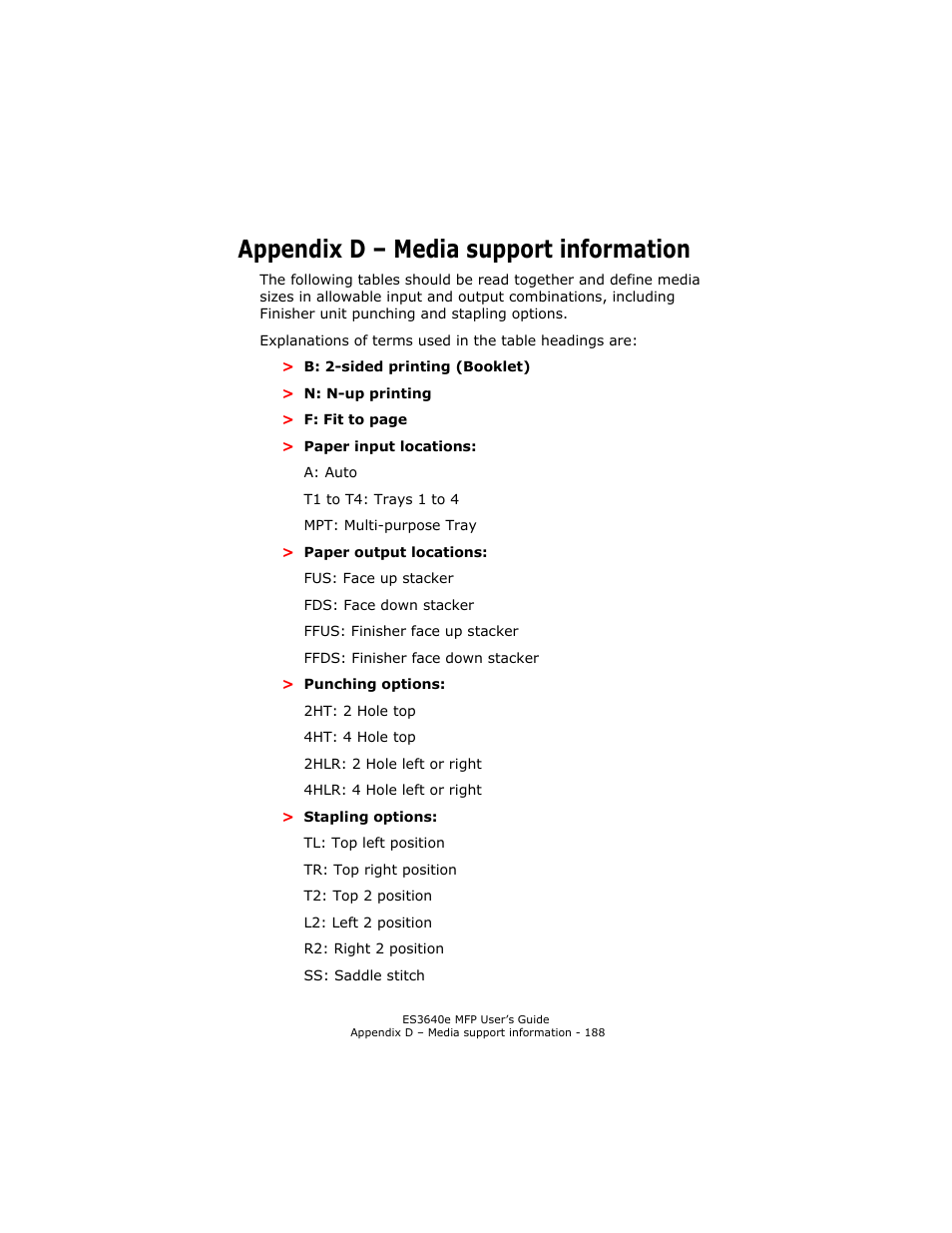Appendix d - media support information, Appendix d – media support information, Appendix d – media support | Oki ES 3640e MFP User Manual | Page 188 / 210