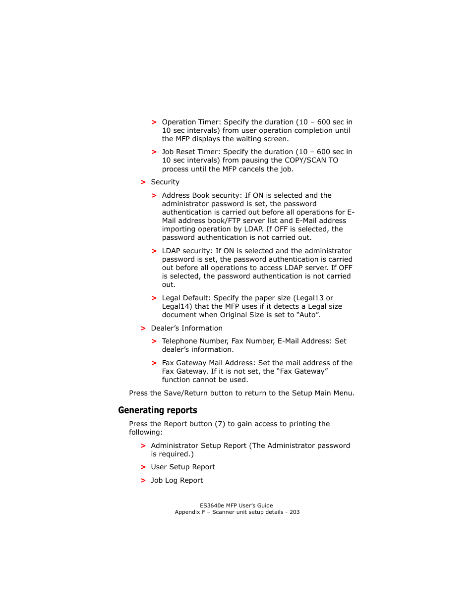 Generating reports | Oki ES 3640e MFP User Manual | Page 203 / 210
