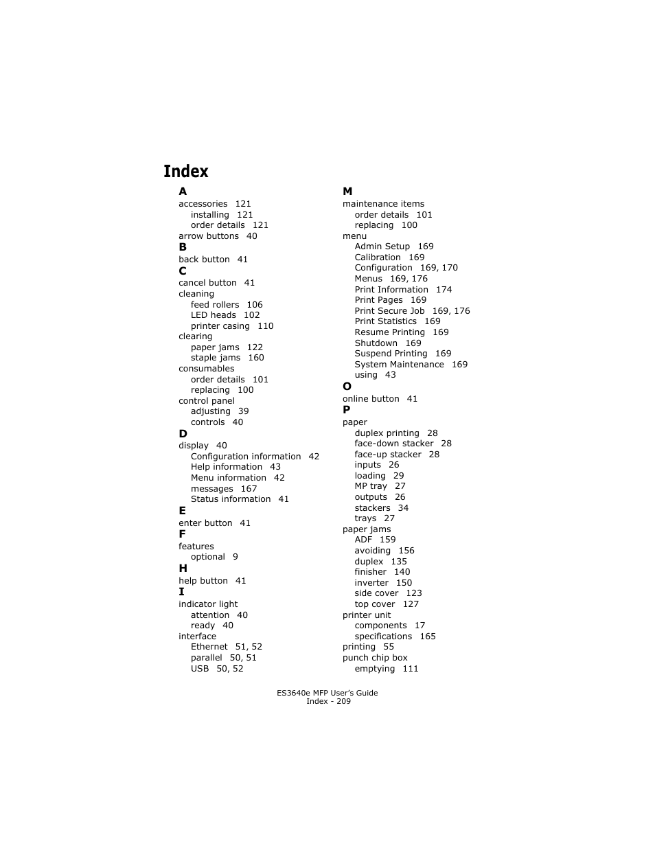 Index | Oki ES 3640e MFP User Manual | Page 209 / 210