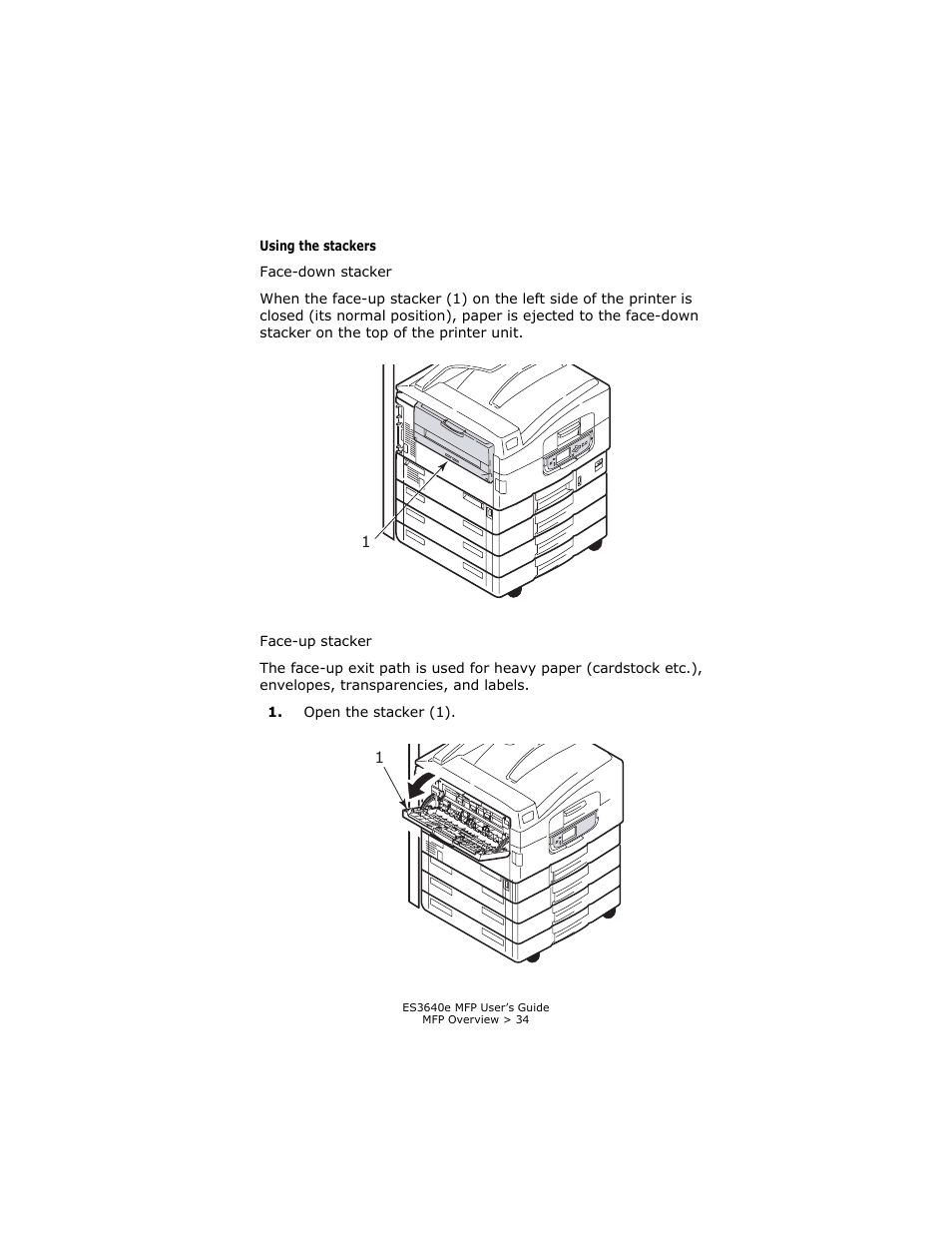 Using the stackers | Oki ES 3640e MFP User Manual | Page 34 / 210