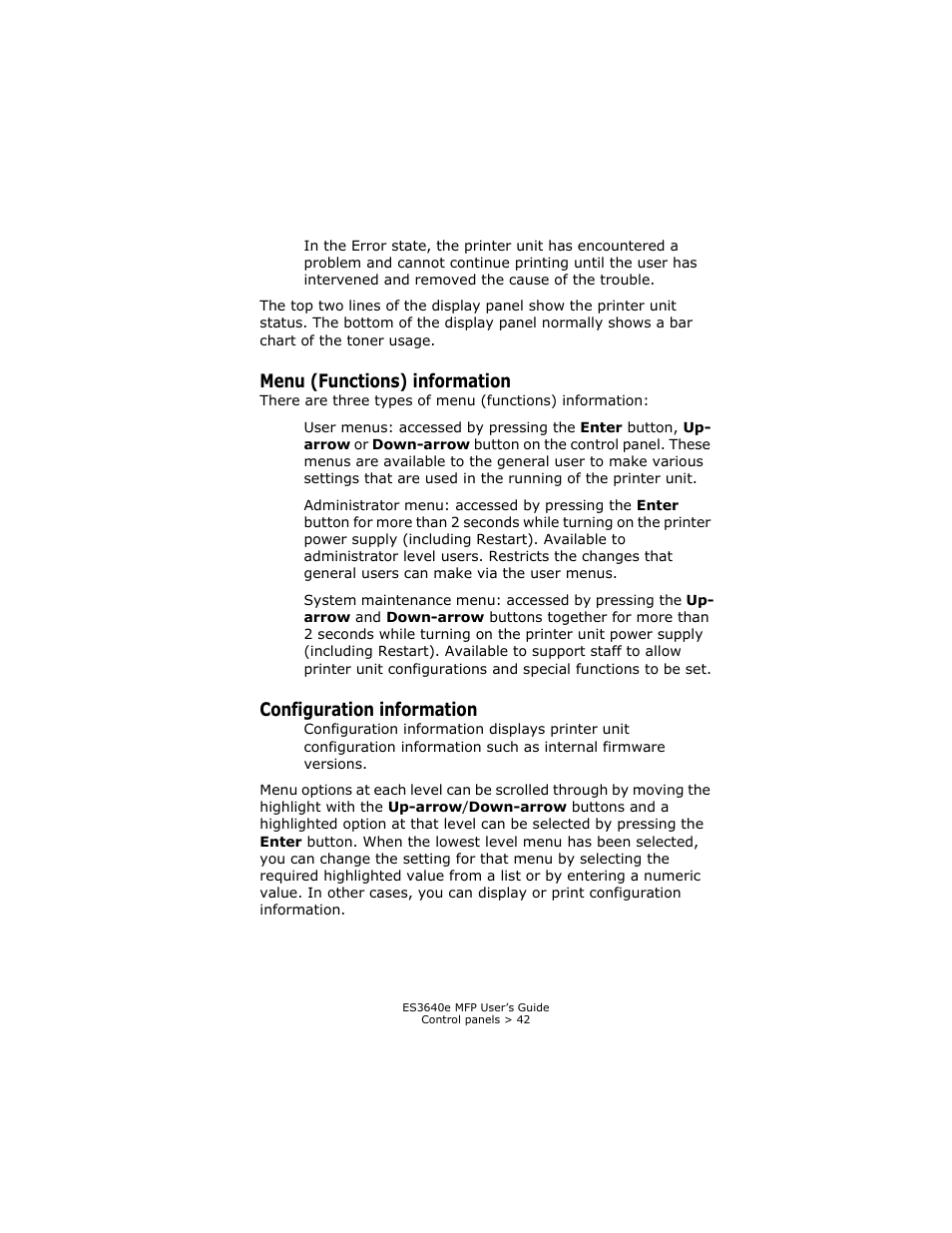 Menu (functions) information, Configuration information | Oki ES 3640e MFP User Manual | Page 42 / 210