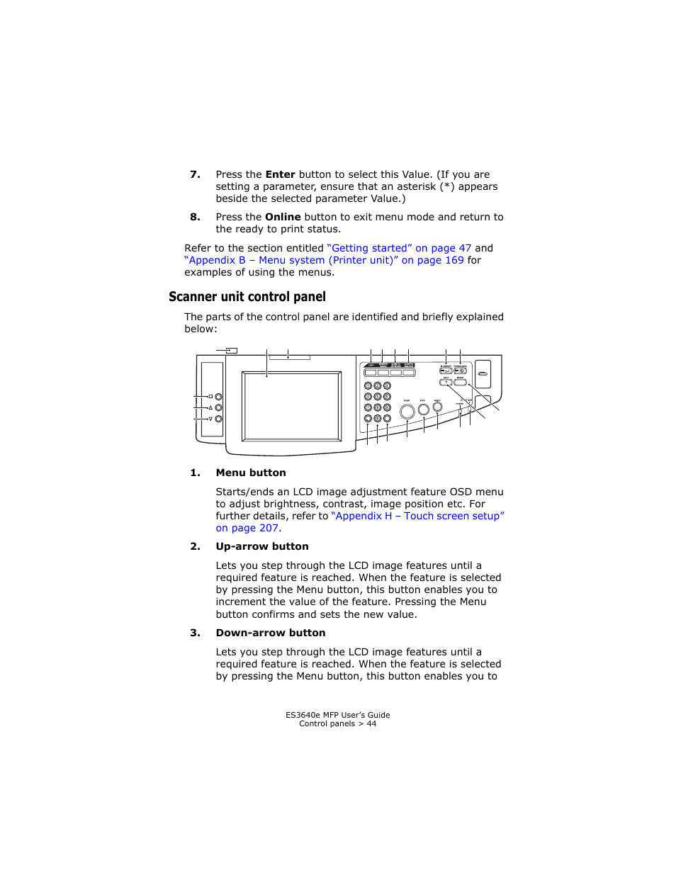 Scanner unit control panel | Oki ES 3640e MFP User Manual | Page 44 / 210