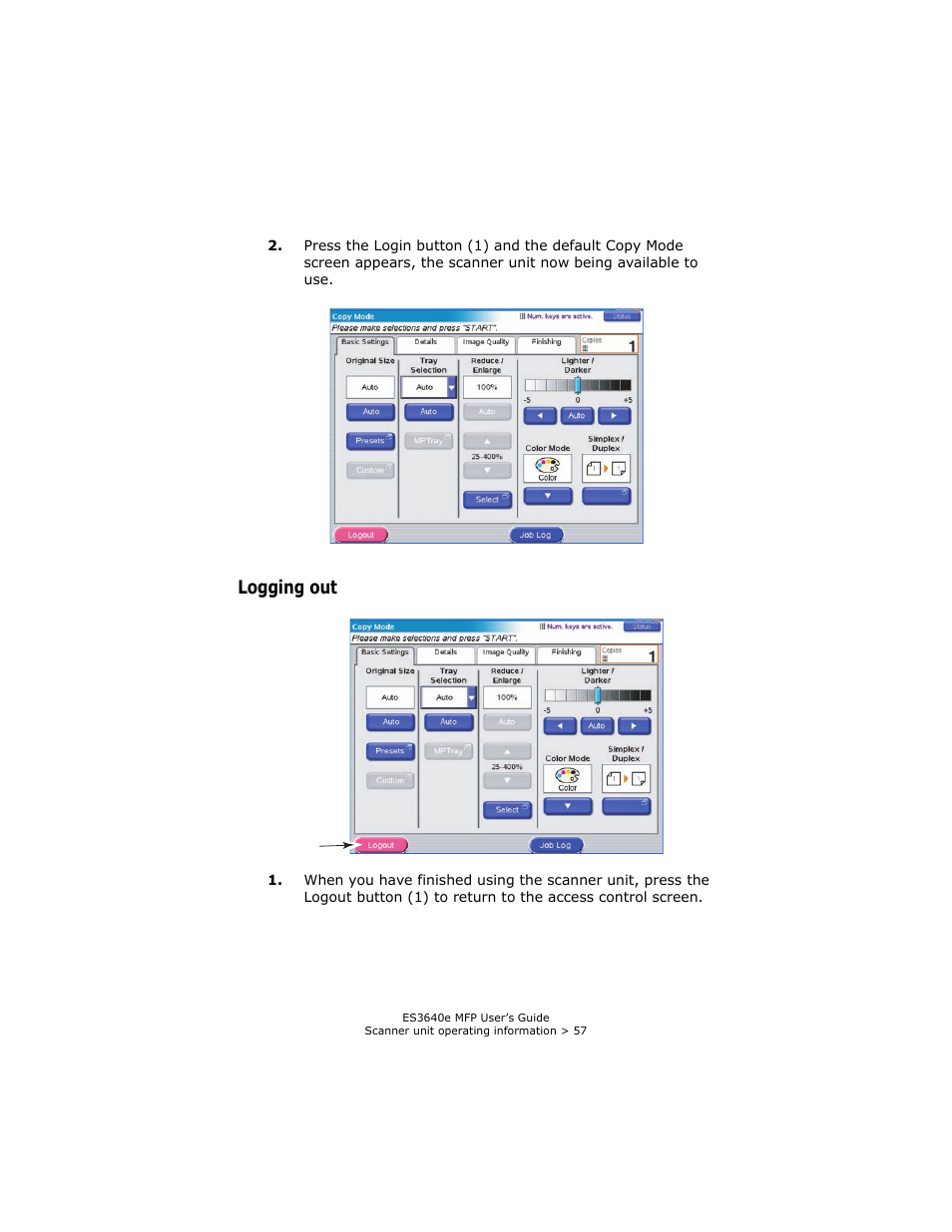 Logging out | Oki ES 3640e MFP User Manual | Page 57 / 210