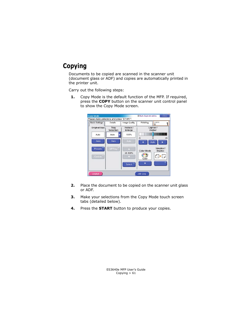 Copying | Oki ES 3640e MFP User Manual | Page 61 / 210