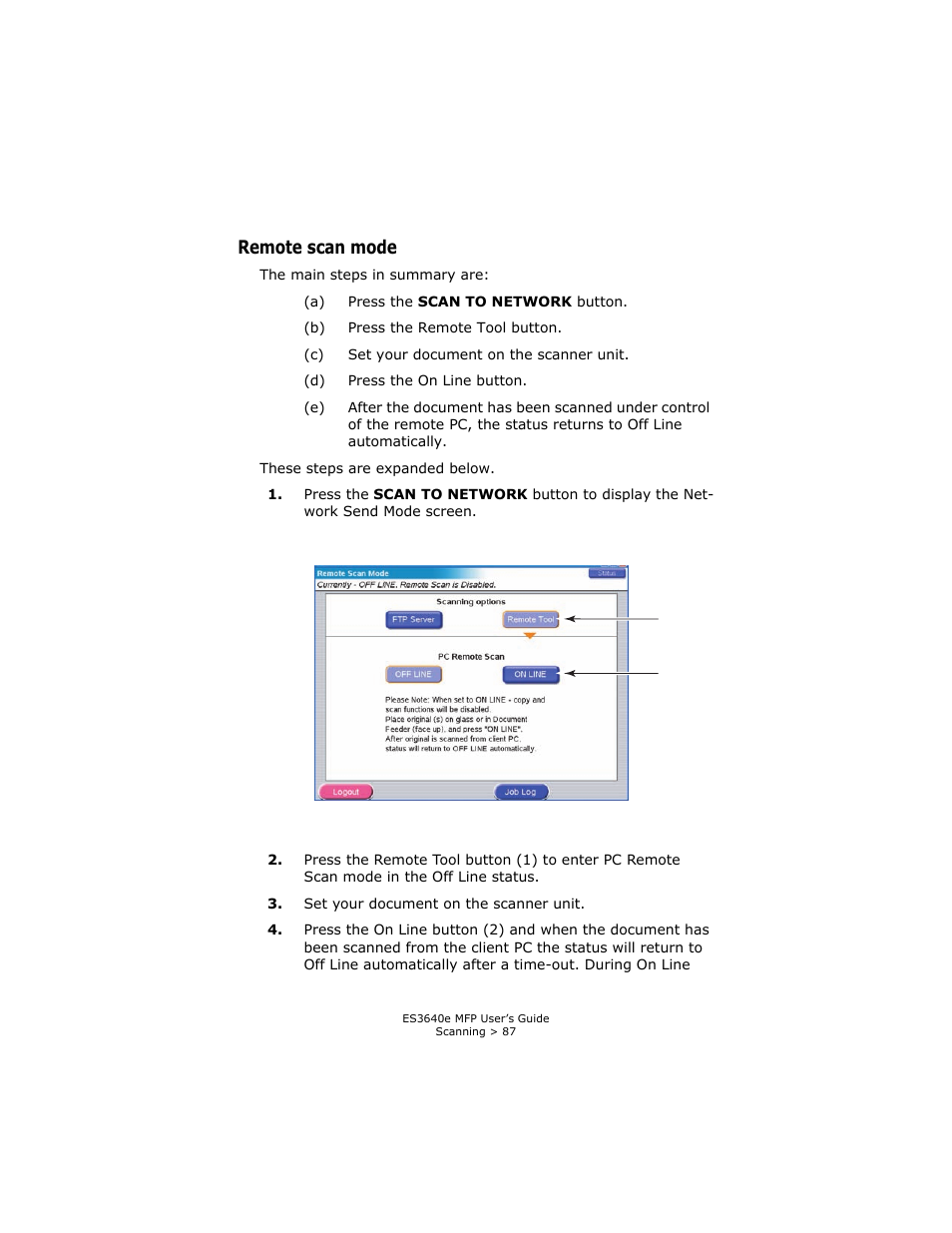 Remote scan mode | Oki ES 3640e MFP User Manual | Page 87 / 210