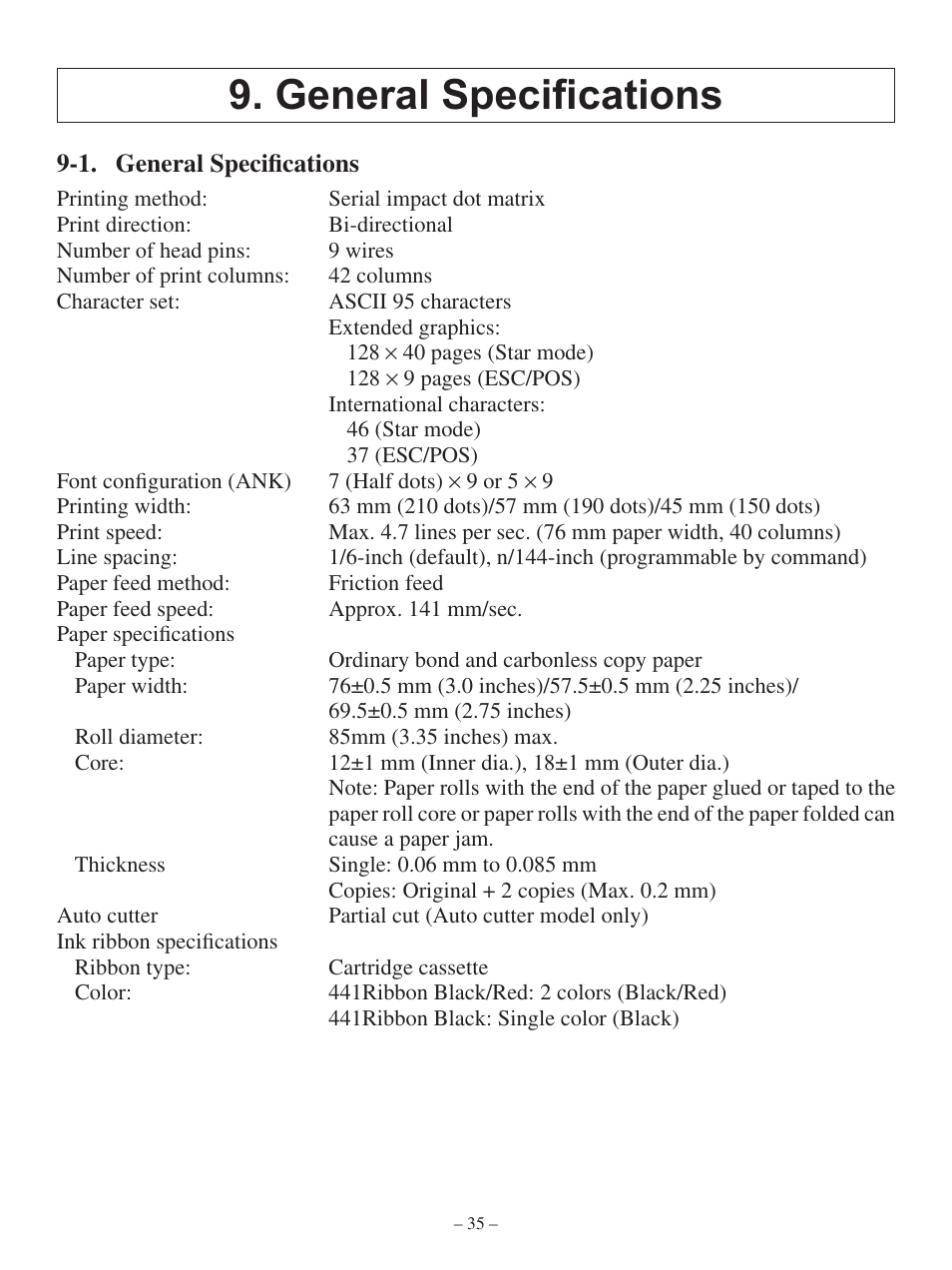 General specifications | Oki Pos 441 User Manual | Page 39 / 56