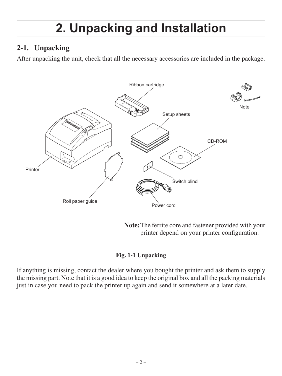 Unpacking and installation, 1. unpacking | Oki Pos 441 User Manual | Page 6 / 56