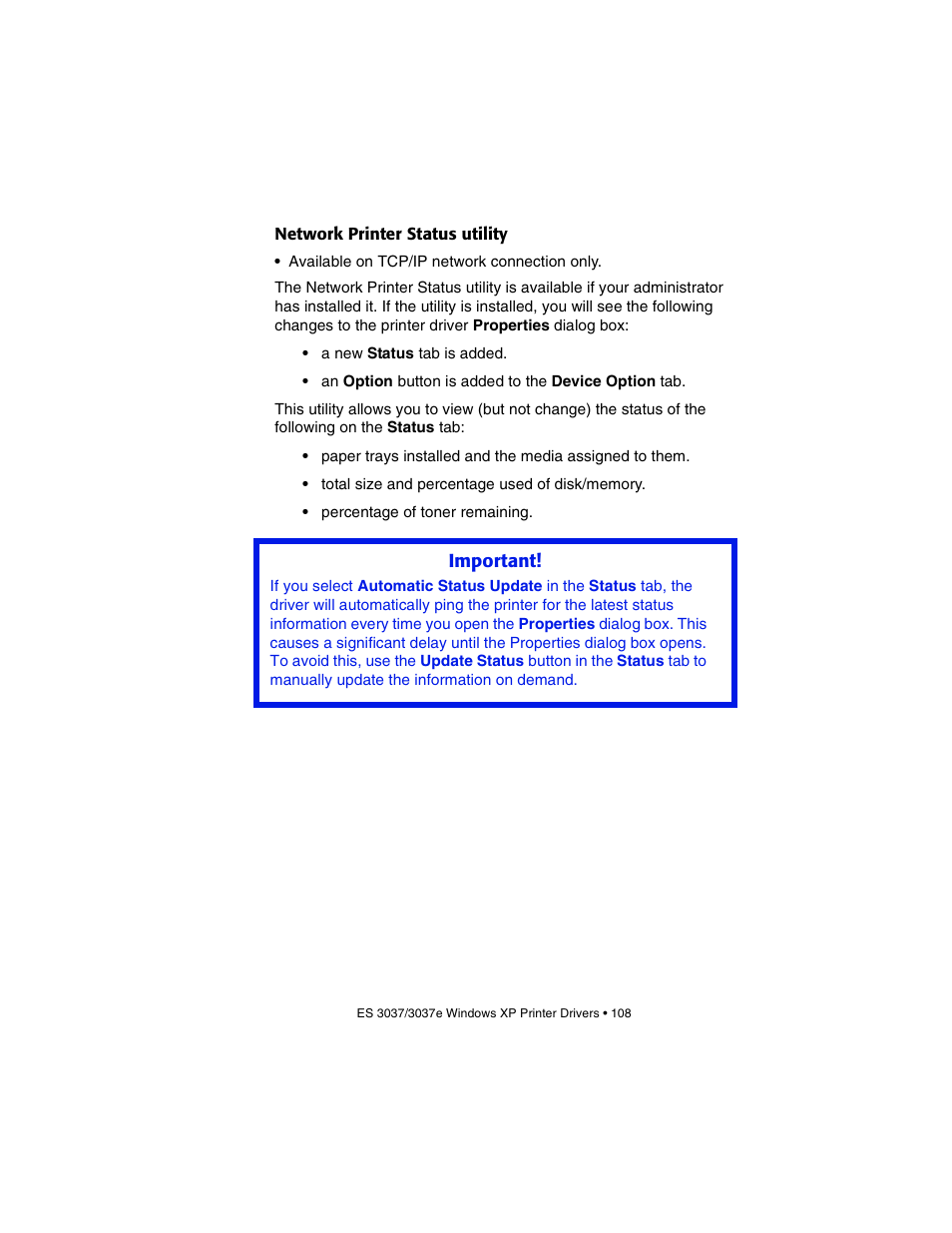 Network printer status utility | Oki 3037 User Manual | Page 108 / 546