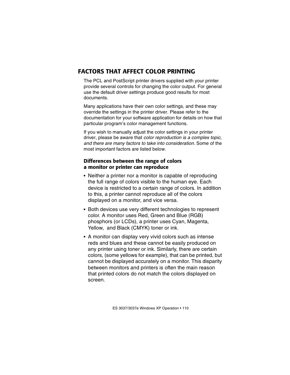 Factors that affect color printing | Oki 3037 User Manual | Page 110 / 546