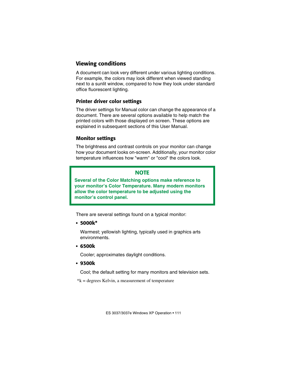 Viewing conditions, Printer driver color settings, Monitor settings | Oki 3037 User Manual | Page 111 / 546