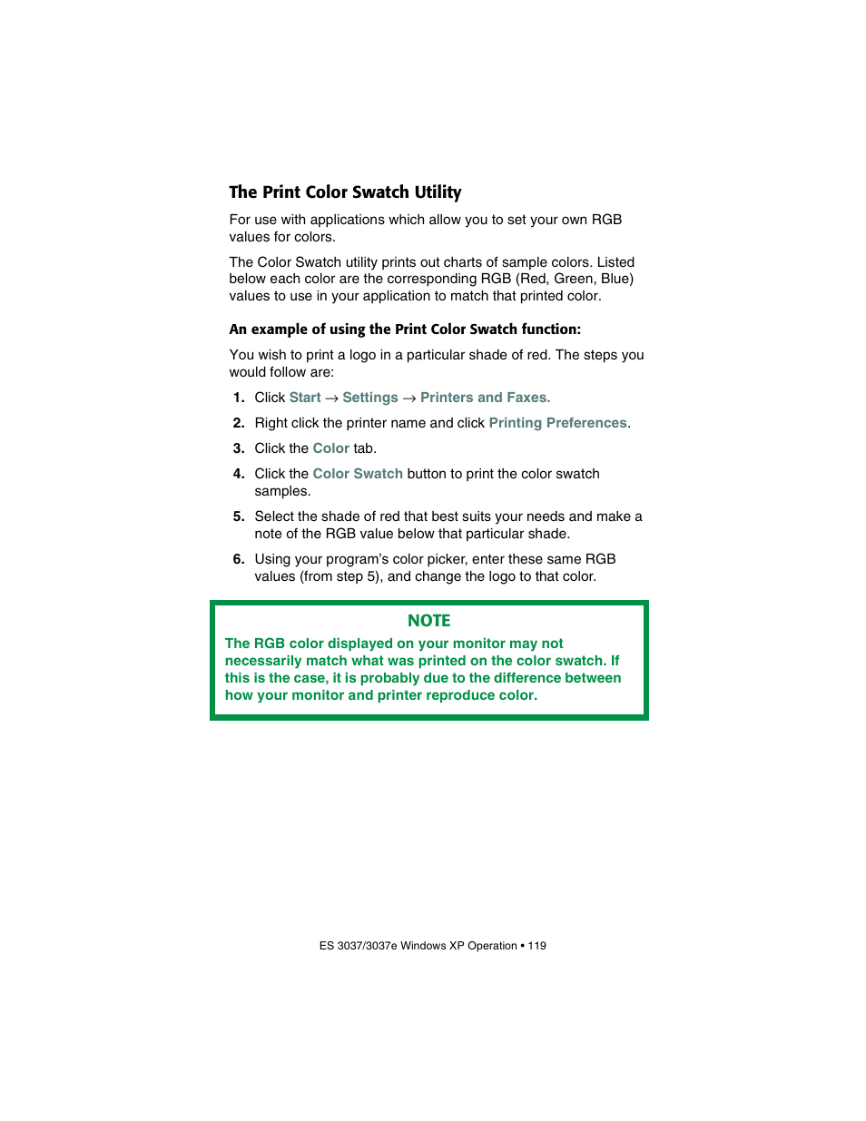 The print color swatch utility | Oki 3037 User Manual | Page 119 / 546