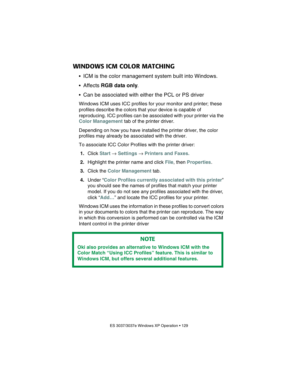 Windows icm color matching | Oki 3037 User Manual | Page 129 / 546