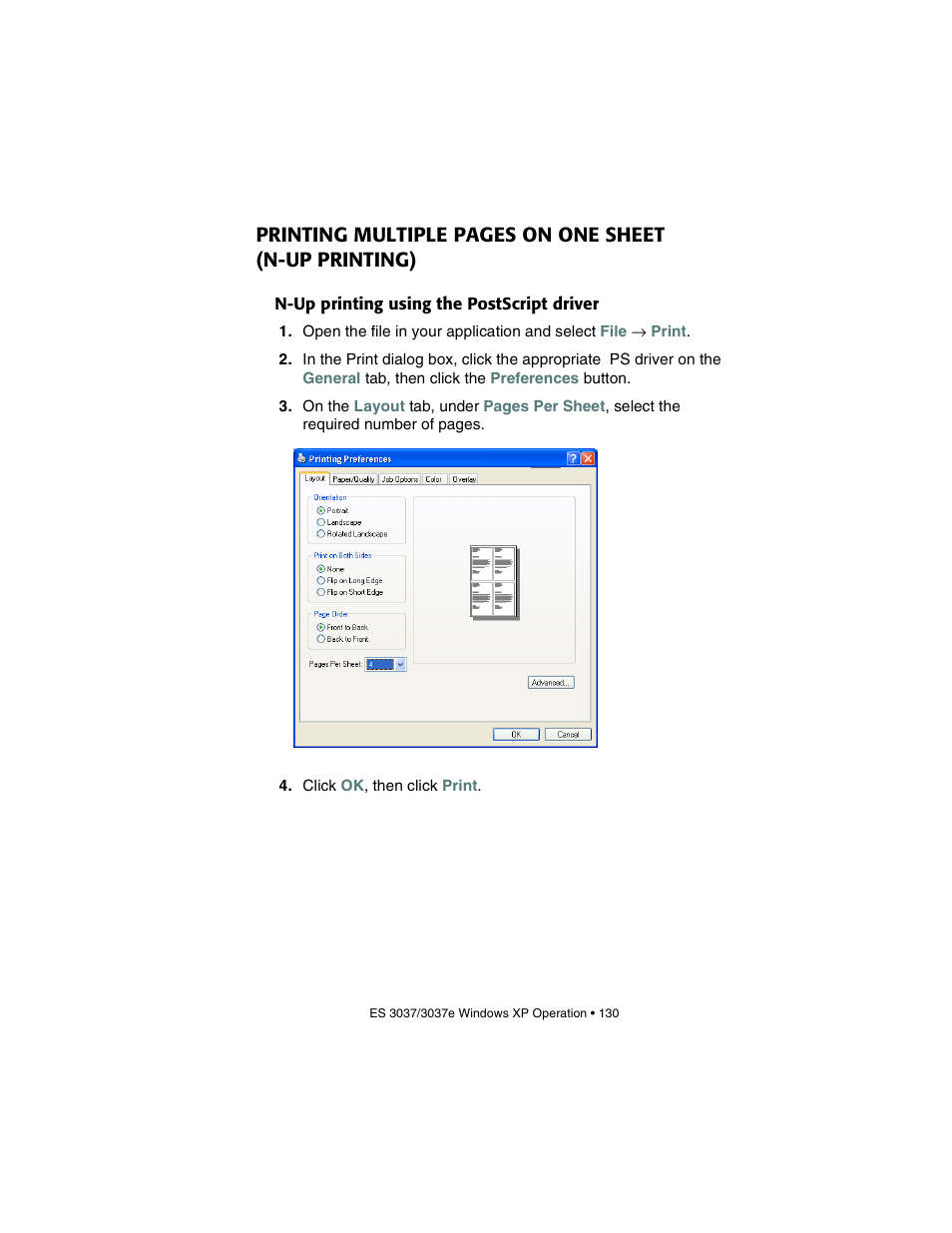 N-up printing using the postscript driver, N-up printing) | Oki 3037 User Manual | Page 130 / 546